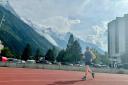 Mark Armstrong runs around the athletics track in Chamomix