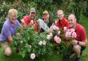 Ian Limmer, centre, Peter Beales Roses nursery manager, and some of the team celebrating winning the President's Award for the best exhibit at the Chelsea Flower Show. From left, Vaughn Limmer, head gardener; Mat Nicholas, production assistant; Neal