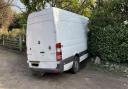 The van which crashed into Brundall Gardens station this afternoon.