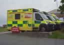 Ambulances queuing outside the Norfolk and Norwich University Hospital on Tuesday October 12 2021.