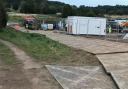 Portacabins, fencing and boards have been laid down at the site of the survey in the Wensum Valley