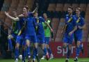 Sonny Carey celebrates his FA Cup winner at Port Vale