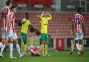 Emi Buendia reacts after he is sent off in the midweek win at Stoke