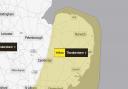 A yellow weather warning has been issued for Norfolk and Suffolk