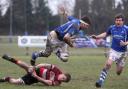 Action from Diss (blue) v Maidstone in the Intermediate Cup at Mackenders. Picture: Jon Bulloch