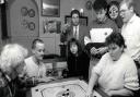 A Carrom game at the Coachmakers Arms on St Stephens Street in Norwich in April 1992.