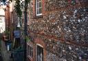 The remains of a medieval church wall in behind Exchange Street, leading off Duke Street.