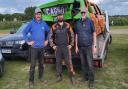 Josh Green (centre) with his uncle (left) and his dad - Mr Green is organising a banger race event for Help for Heroes