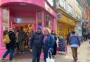 Enid Otun and Lucy Ashby visiting the new Lucy & Yak shop in Norwich.