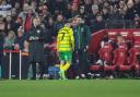 Borja Sainz of Norwich City receives a straight red card from  referee Robert Madley during the Championship match at Middlesbrough last Wednesday