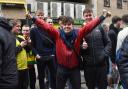 Norwich City fans depart for Leeds from Carrow Road ahead of the Championship play-off semi-final second leg at Elland Road