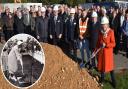 Lady Dannatt, Lord Lieutenant of Norfolk, breaking the ground for the Norfolk Food Hall at the Norfolk Showground. Inset, The Queen Mother planting a tree at the 1952 Royal Norfolk Show