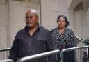 Prosper Kaba and Helen Lumuanganu outside the Old Bailey in London – a Metropolitan Police officer was acquitted of the murder of their 24-year-old son Chris Kaba (Lucy North/PA)