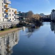 Water lapping over the bank of the River Wensum in Norwich on Sunday, January 30.