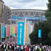 Ian Odgers, of Dereham, is watching the Euro 2020 final at Wembley - pictured is his arrival