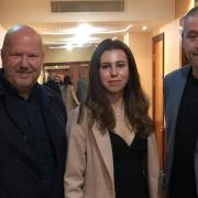 Trainers Graham Everett and, right, Steve Potter from the Norwich gym team, with Emma Dolan at the British Boxing Board of Control