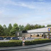 A CGI impression of what the new Aldi supermarket in Longwater Business Park, off William Frost Way in Costessey, will look like