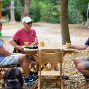 A group enjoying the new Snack Shack at Fairhaven Woodland and Water Garden.