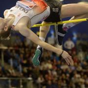 Chris Baker in action in the men's high jump during day two of the Indoor British Championships at Sheffield. Picture: PA