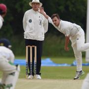 East Anglian Premier League cricket Swardeston ( batting ) against Great Witchingham - bowler Jimmy Hale.Photo:Steve Adams