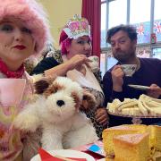 Members of the Norwich Dandies art collective at the Silver Road Community Centre Platinum Jubilee afternoon tea. They are Eloise O'Hare (left), Christina Sabberton and Dugald Ferguson