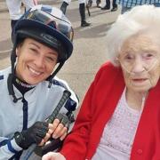 Marjorie Bubb meets jockey Hayley Turner at Great Yarmouth Racecourse