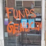 Barclays in Norwich has been covered in graffiti stating it 