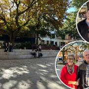 The new Christmas spectacle for Norwich city centre has been revealed... but city folk are underwhelmed. Inset: Margaret and David Thomas (bottom) and Jack Enright and Marcel Mydlarz (top)