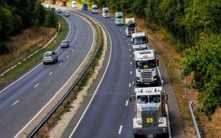 The convoy heading past on the A47 after leaving Norwich.