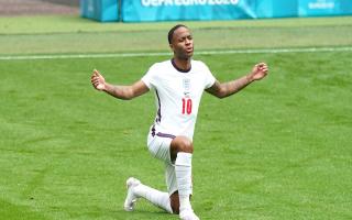 England's Raheem Sterling takes a knee prior to kick-off during the UEFA Euro 2020 Germany game