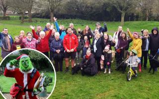 A crowd gathered to say goodbye to postie Jonny Wilson (pictured in the red Royal mail uniform)