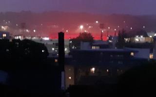 A mysterious red glow of stadium lights has caused a disturbance in the city