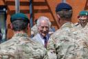 The King during a visit to Gibraltar Barracks (Jonathan Buckmaster/Daily Express/PA)