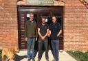 Tim Mack, William Mack, and Dominic Whyte outside the Yare Valley Farm Shop in Surlingham