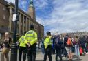 Police patrolled the streets as two rival protests clashed in the city centre