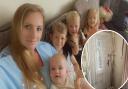 Sheree Wright, left, with her four children, aged seven, four, two and one, has been caught up in a battle over her moudly council flat (inset)