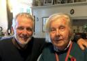 Biographer Ian Collins celebrates with close friend Ronald Blythe on the writer’s 99th birthday in November 2021. Note  his CBE, poppy and panic button never pressed once!    (Photo supplied).