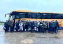 Norfolk farmers ready to board the bus at Manor Farm in Bradenham before heading to London for the protest. Picture: Chris Hill