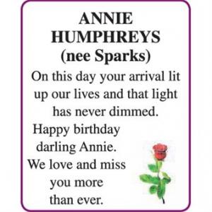 ANNIE HUMPHREYS (nee Sparks)