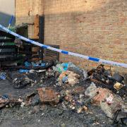 Fire damage behind Go Fish Chicken Grill in Dragonfly Lane, Cringleford, where bins used to stand