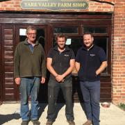 Tim Mack, William Mack, and Dominic Whyte outside the Yare Valley Farm Shop in Surlingham