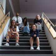 University of East Anglia student officers, Evie Drennan, activities and opportunities officer (bottom right), Serene Shibli Sexton, campaigns and democracy officer (centre), Aaron Campbell, welfare, community and diversity officer (top left), Taylor