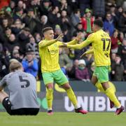 Gabby Sara celebrates putting Norwich City in front in a 2-0 Championship win against Cardiff City