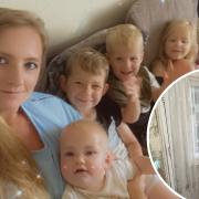 Sheree Wright, left, with her four children, aged seven, four, two and one, has been caught up in a battle over her moudly council flat (inset)